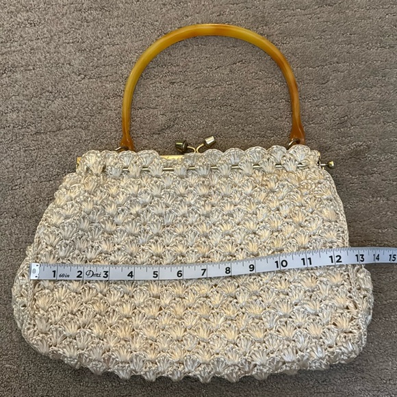 Vintage Large Woven Raffia Top Handle Ivory Cream Granny Core Handbag - Picture 5 of 14